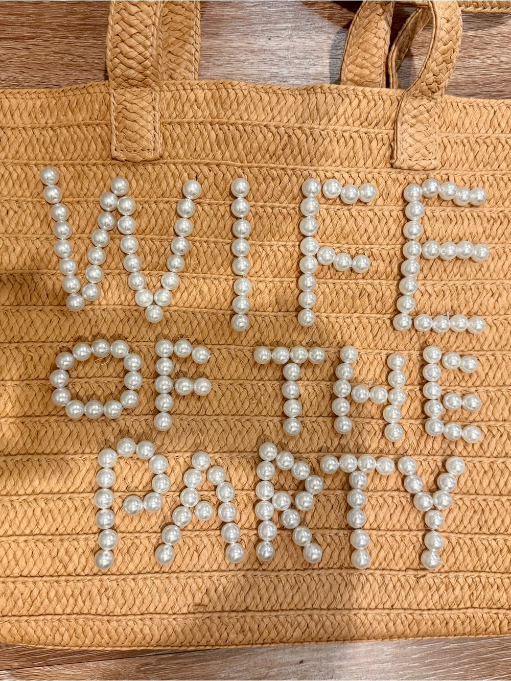 Untamed Petals “Wife of the Party" Party Tote - Straw/Pearl